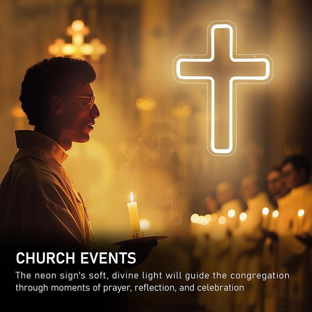 Unbranded LED Cross Neon Sign Light White Acrylic Wall Hanging Adjustable Brightness Home Church Party Wedding Decor (2)