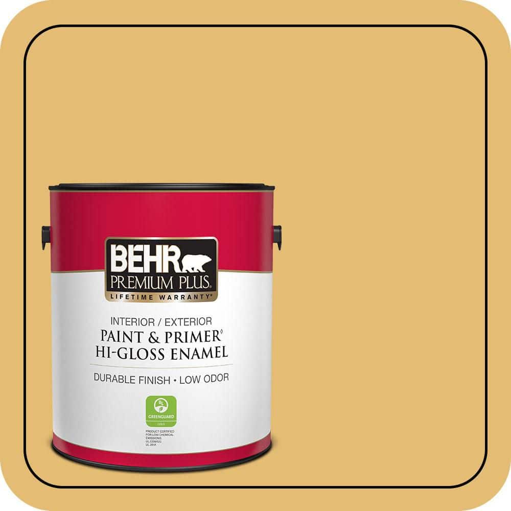 BEHR PREMIUM PLUS 1 gal. #PMD-96 Wild Wheat Hi-Gloss Enamel Interior/Exterior Paint & Primer
