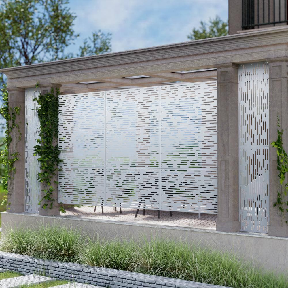 Lirago 72 in. H x 47 in. W White Outdoor Metal Privacy Screen Garden Fence Wave Pattern Wall Applique (3)