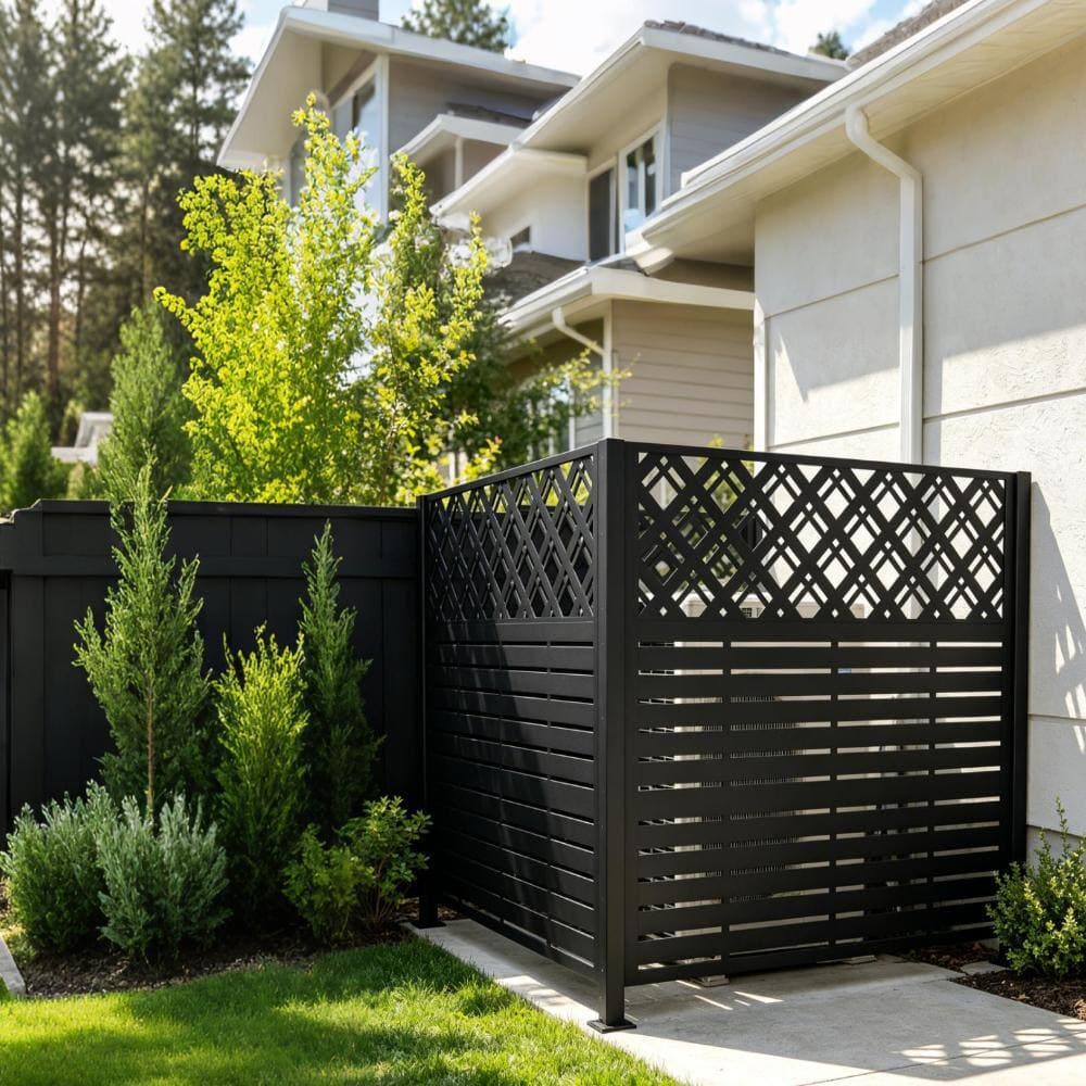 Unbranded 47.3 in. H x 48 in. W Rhombus Black Metal Outdoor Privacy Screen Set of 2, Air Conditioner Fence (2)