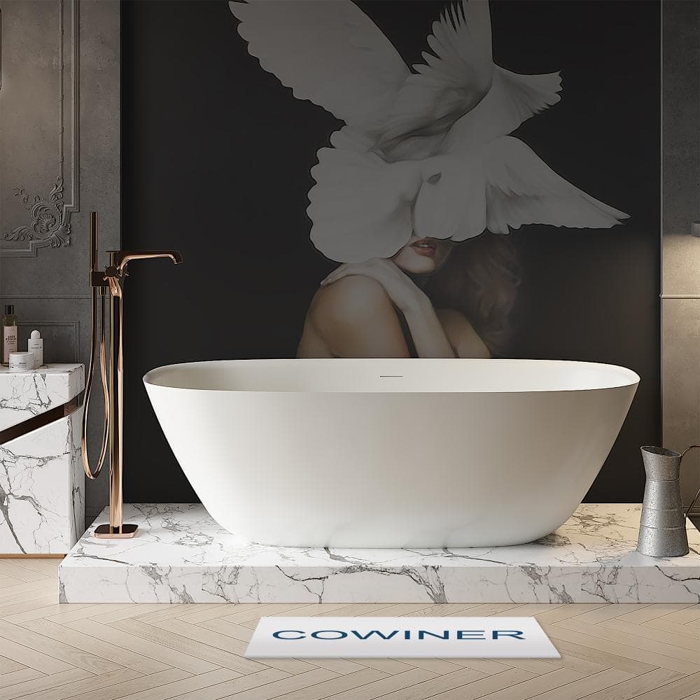 COWINER 55 in. x 31.5 in. Stone Resin Solid Surface Freestanding Flatbottom Soaking Bathtub in Matte White with Center Drain