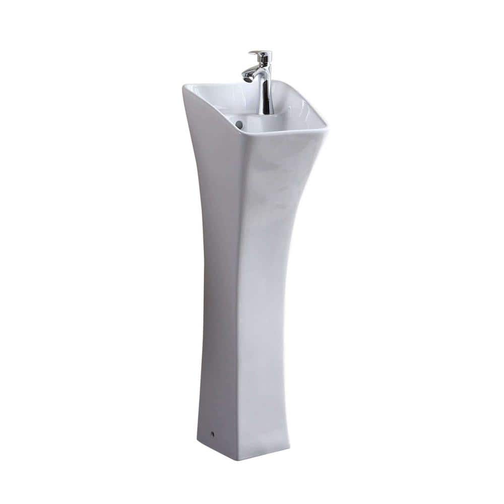 FINE FIXTURES Windfield 11 in. W x 12.62 in. L Modern White Porcelain Freestanding Pedestal Sink and Basin Combo with Overflow (1)