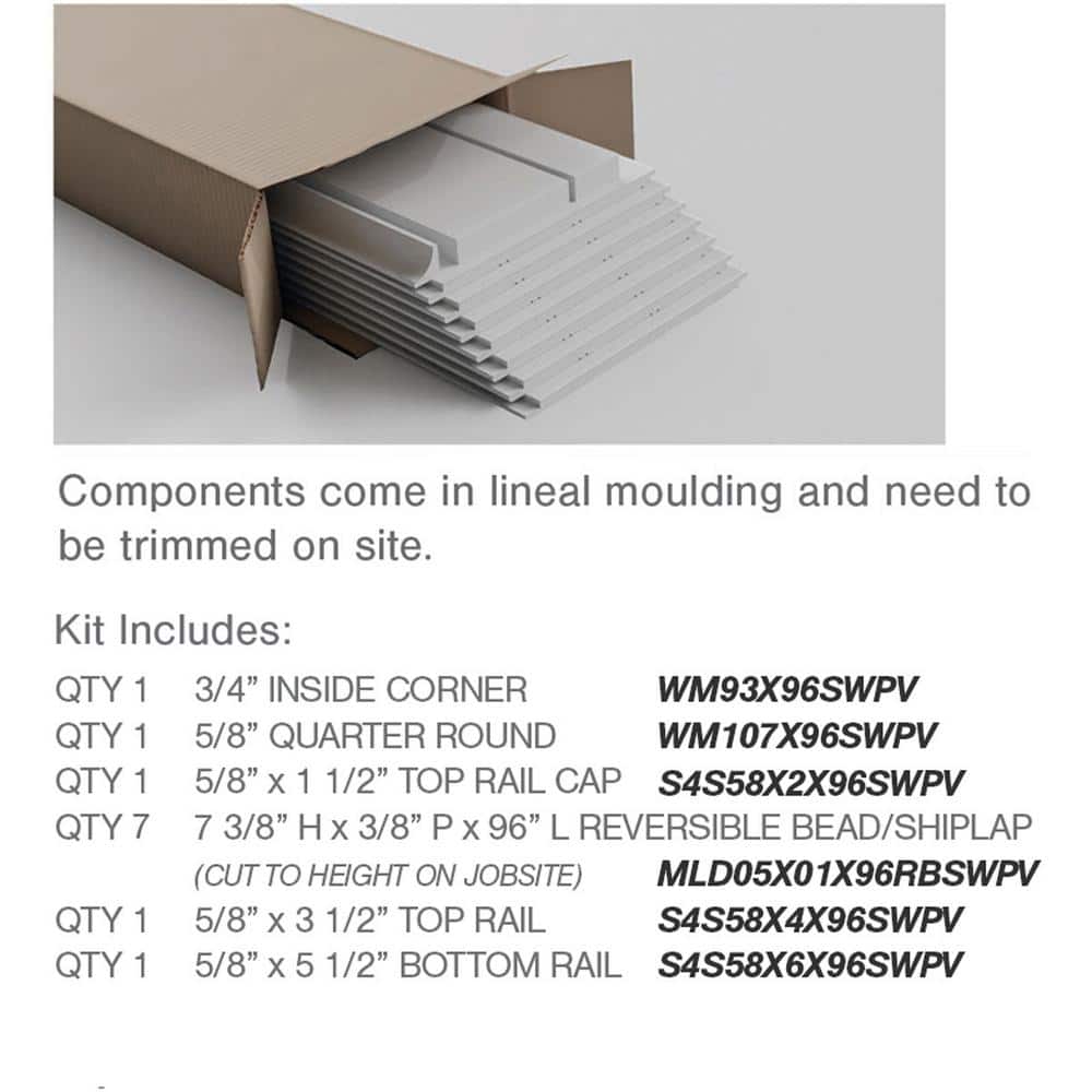 Ekena Millwork 5/8 in. x 96 in. x 56 in. PVC Deluxe Shiplap Nickel Wainscoting Moulding Kit (for Heights up to 57-5/8 in.) (2)