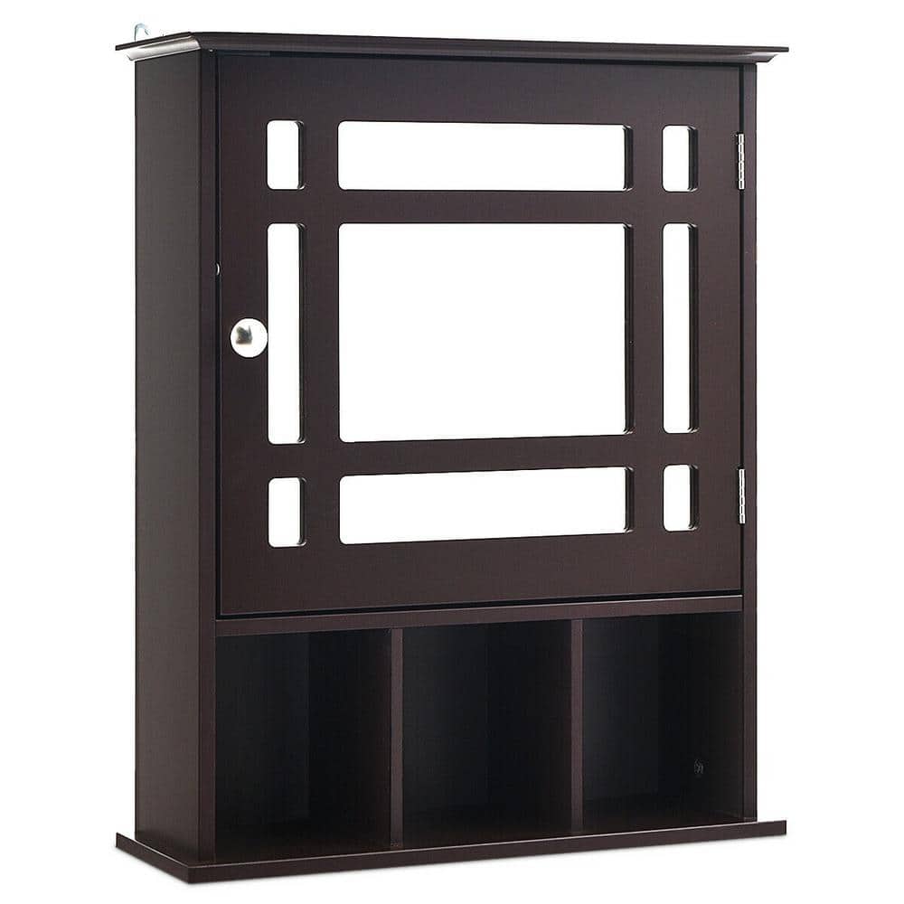 WELLFOR 20 in. W x 24 in. H x 6 in. D Bathroom Storage Wall Cabinet with 1 Glass Doors and Adjustable Shelf in Brown (1)