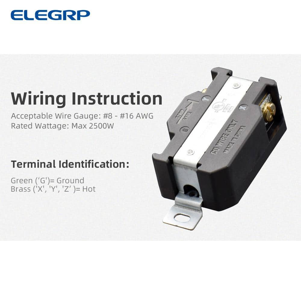 ELEGRP 20 Amp 250-Volt NEMA L6-20R Locking Receptacle Single Outlet Industrial Grade Grounding Twist Lock, Black (3)