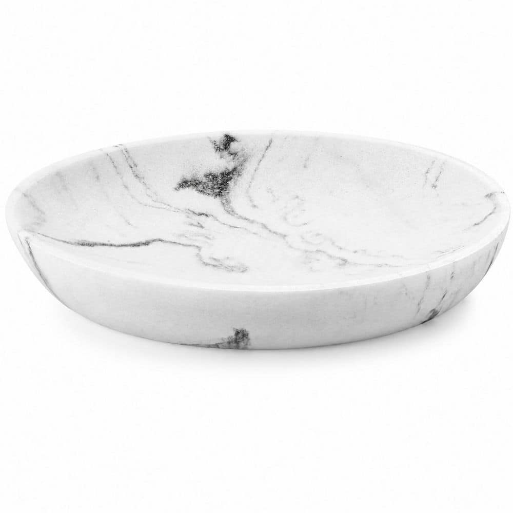 Unbranded 1 Pack Gravel White Marble Resin Oval Soap Dish Holder Tray for Bathroom Vanity Shower and Kitchen Sink (1)