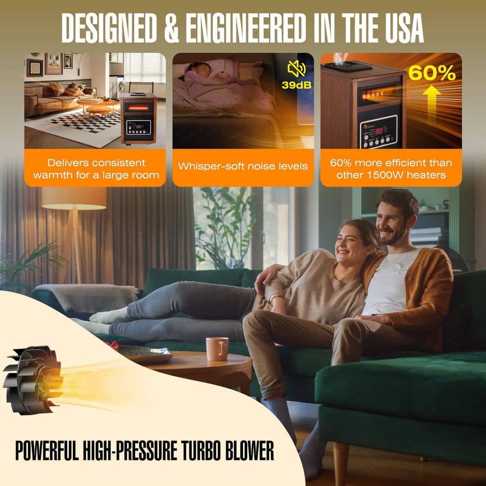 Dr Infrared Heater 1500-Watt Walnut Electric Infrared Cabinet Space Heater with Dual Heating (Forced Air), Humidifier, Oscillation, Remote (3)
