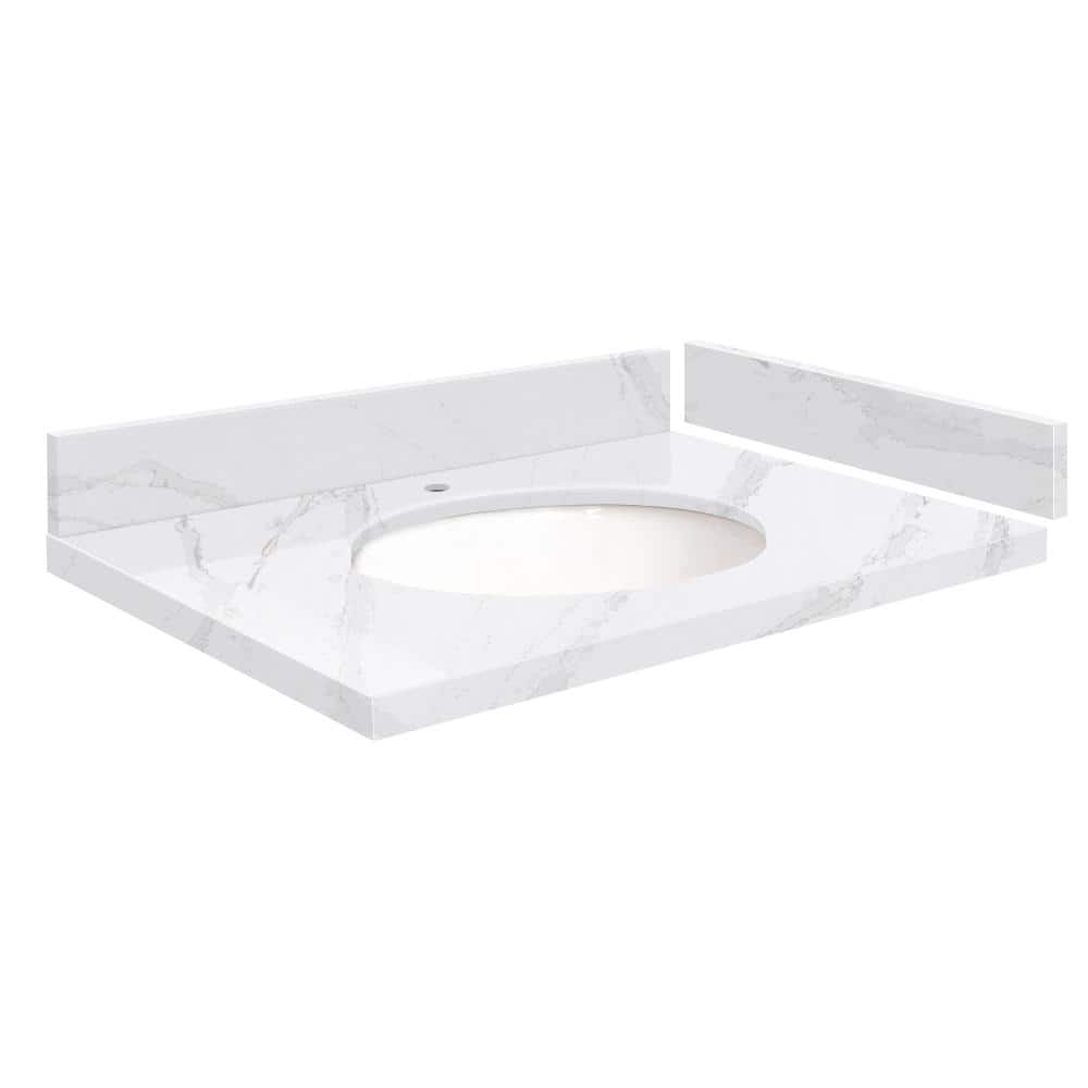 Transolid Silestone 49 in. W 22.25 in. D Quartz White Round Single Sink Vanity Top (1)