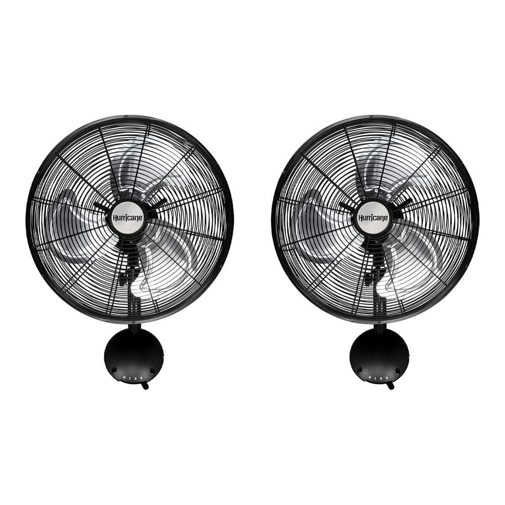 Hurricane 16 in. 3 Fan Speeds High Velocity Oscillating Metal Wall Fan in Black (2-Pack)