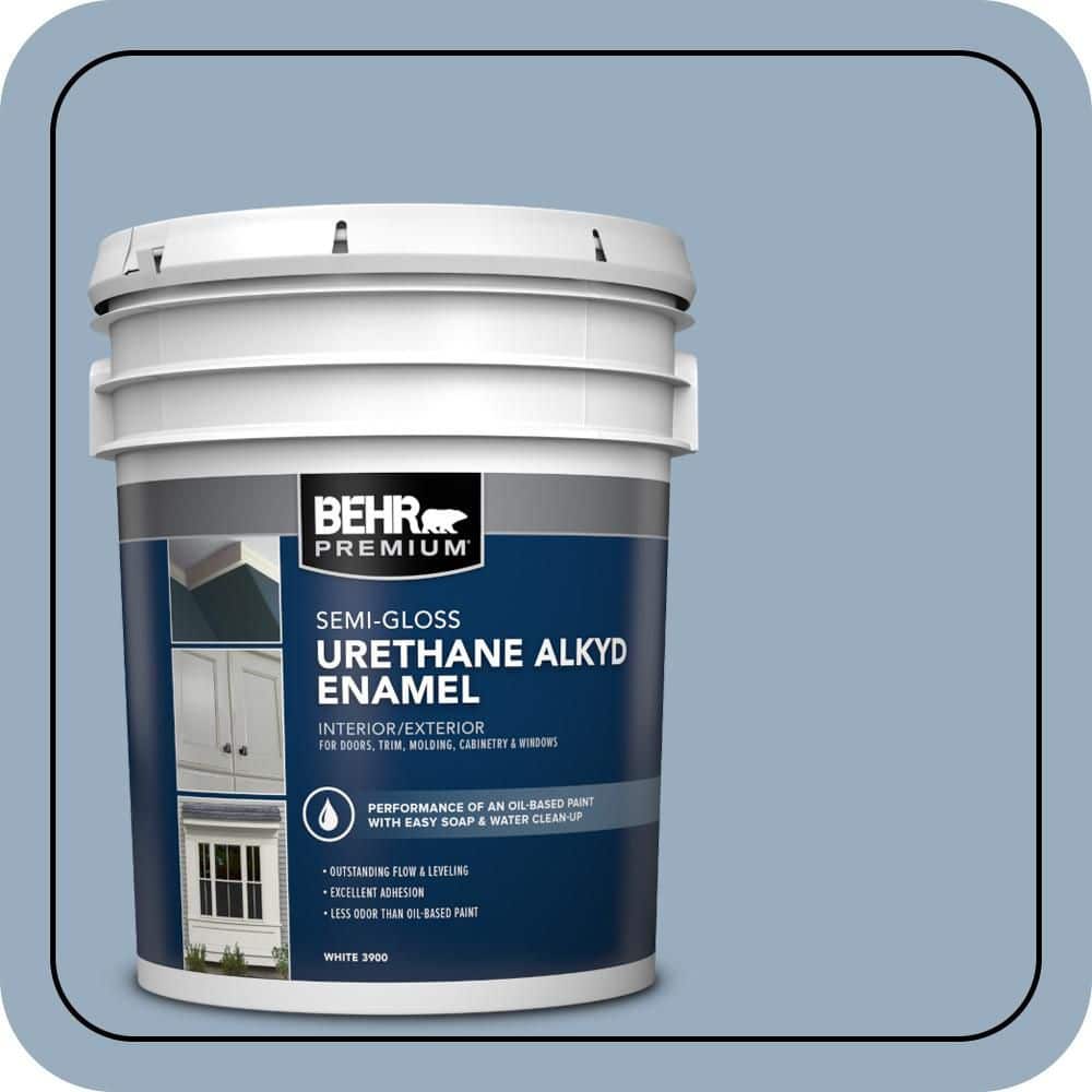 BEHR PREMIUM 5 gal. #S510-3 Ombre Blue Urethane Alkyd Semi-Gloss Enamel Interior/Exterior Paint