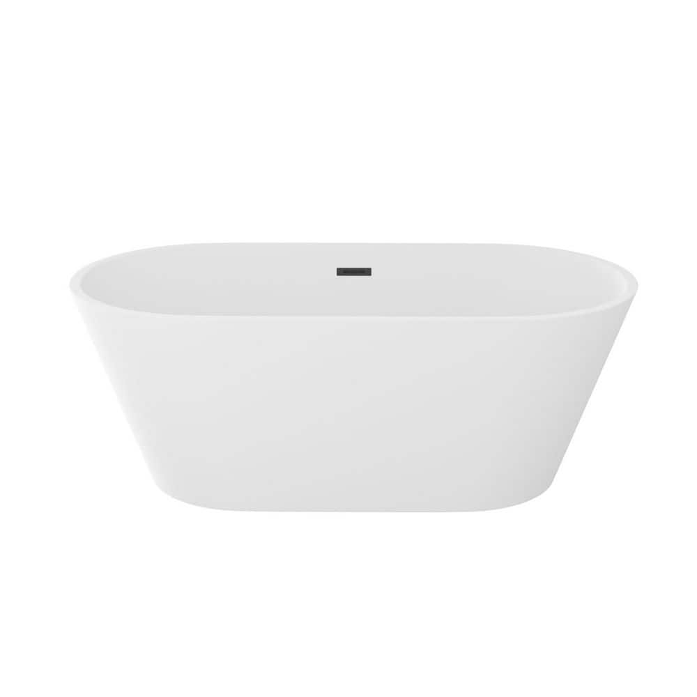LUXSHERY 59 in. x 29.5 in. Acrylic Freestanding Soaking Bathtub with Center Drain in Gloss White，Black Overflow