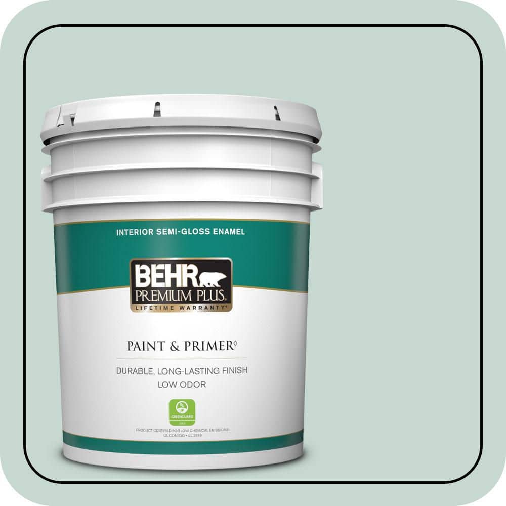 BEHR PREMIUM PLUS 5 gal. #480E-2 Tide Pools Semi-Gloss Enamel Low Odor Interior Paint & Primer