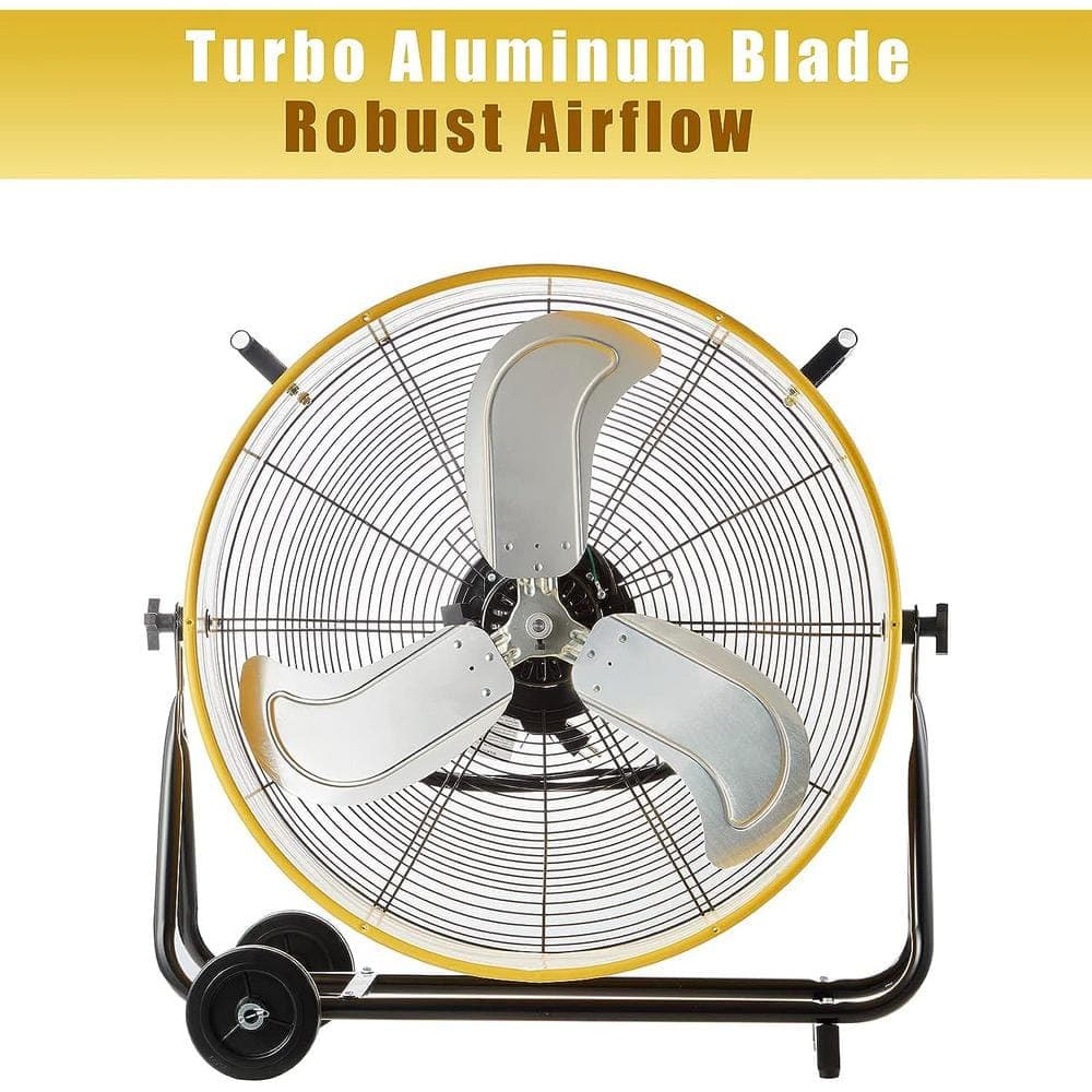 Edendirect 24 in. Industrial Drum Fan 8800 CFM High Velocity 3-Speed Heavy Duty Metal Air Circulator with Casters Handle, Yellow (2)