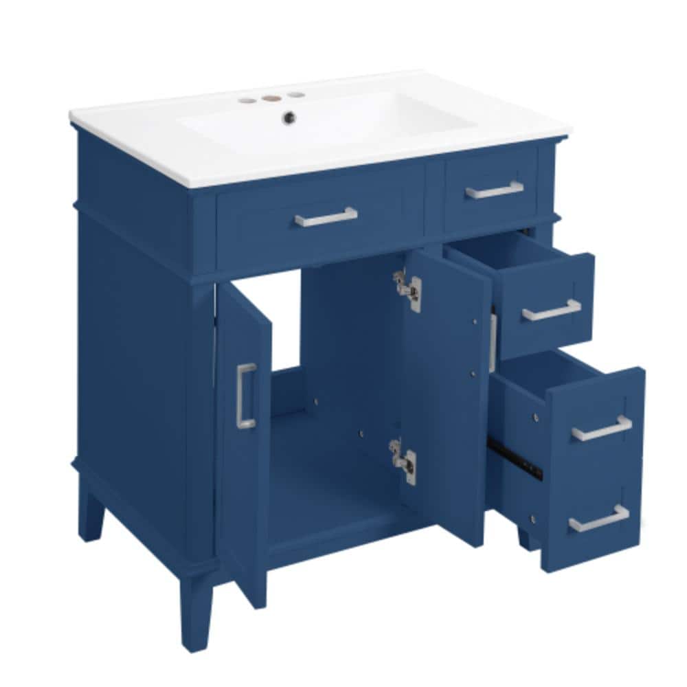 Unbranded 30 in. W x 18 in. D x 34 in. H Bathroom Blue Linen Cabinet