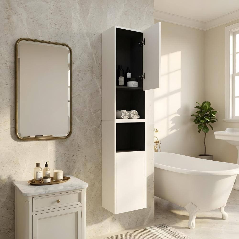 Zuvandra 23.62"W x 9.81"D x 29.5"H Plywood Bathroom Wall Cabinet in White,Open Shelf (3)