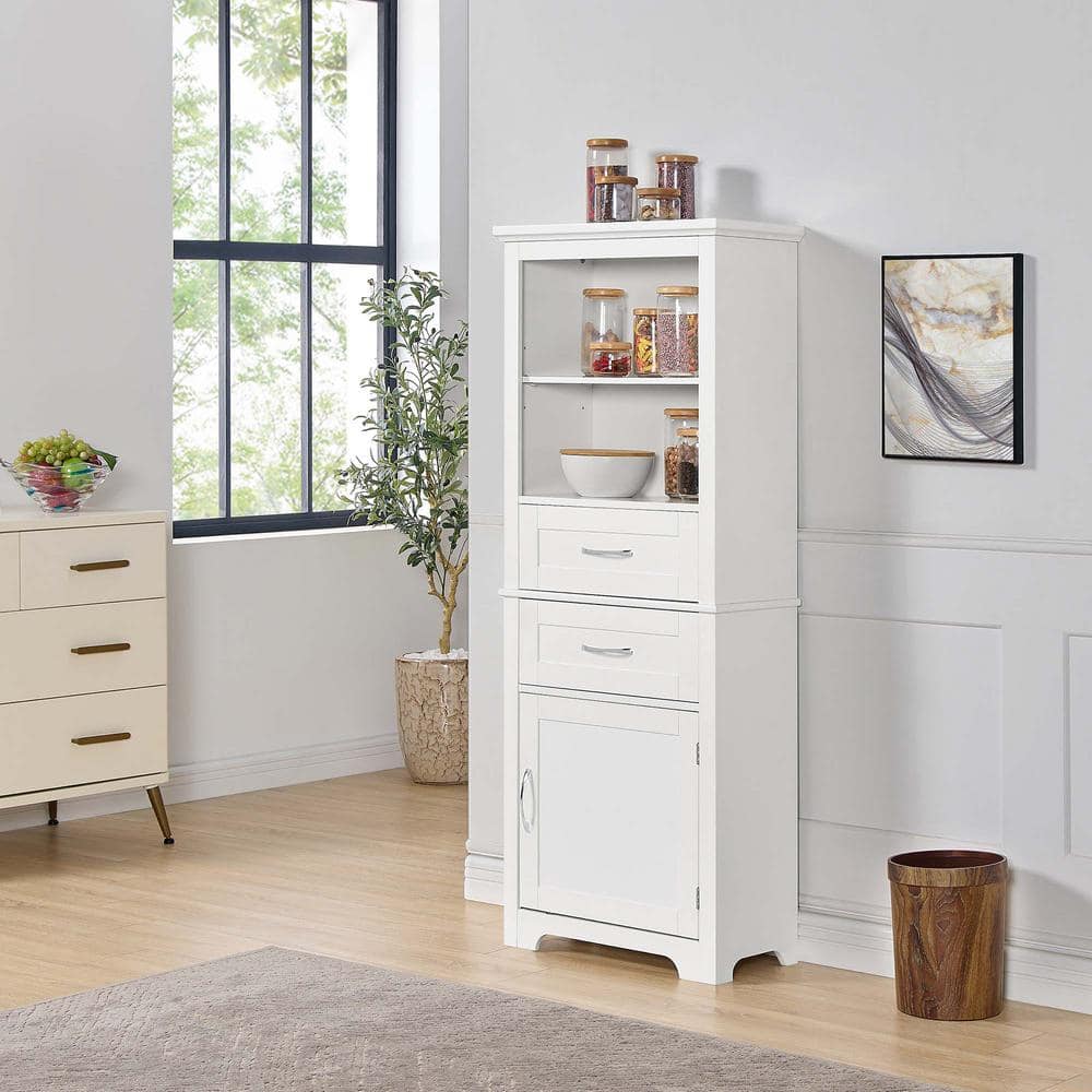 Unbranded 23.63 in. W X 11.82 in. D X 60 in. H White Linen Cabinet Storage Cabinets with Doors, Display Cabinets With Open Shelves (2)