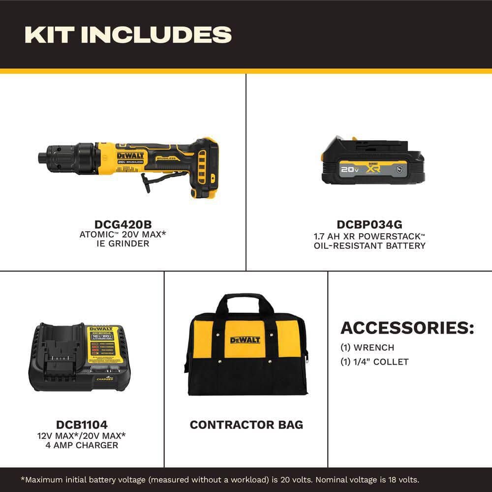 DEWALT ATOMIC 20V MAX Lithium-Ion Cordless Die Grinder Kit with XR 1.7 Ah Oil Resistant Battery, Charger and Kitbag (2)