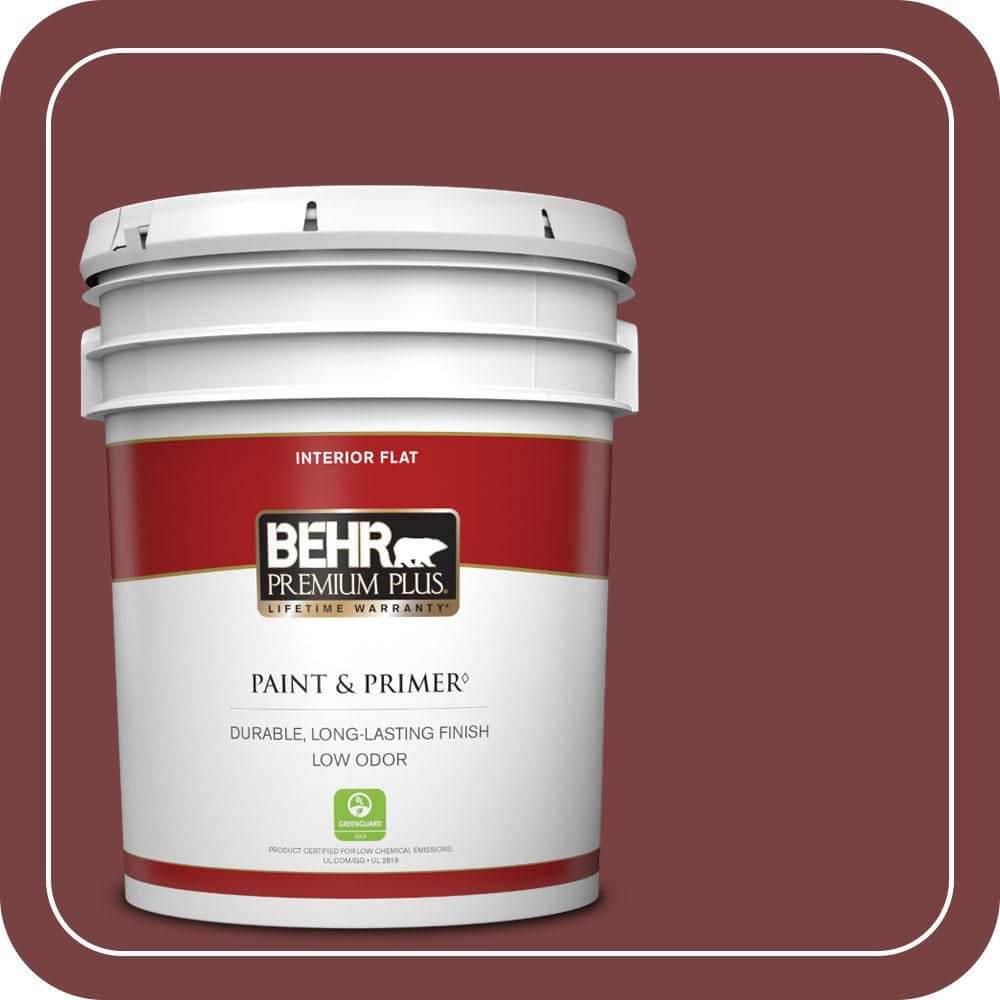BEHR PREMIUM PLUS 5 gal. #PPF-01 Tile Red Flat Low Odor Interior Paint & Primer
