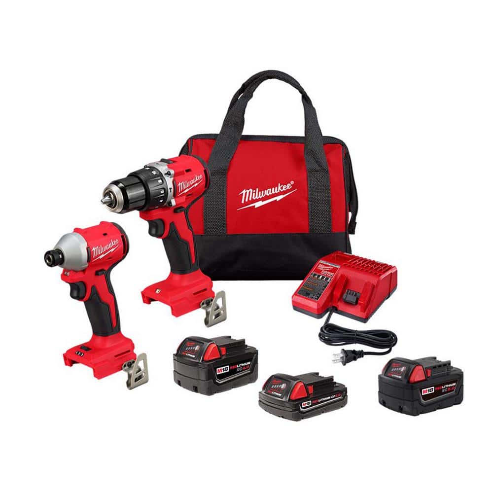 Milwaukee M18 18-Volt Lith-Ion Brushless Cordless Compact Hammer Drill/Impact Combo Kit w/(2) Batteries & M18 5.0 Ah Battery