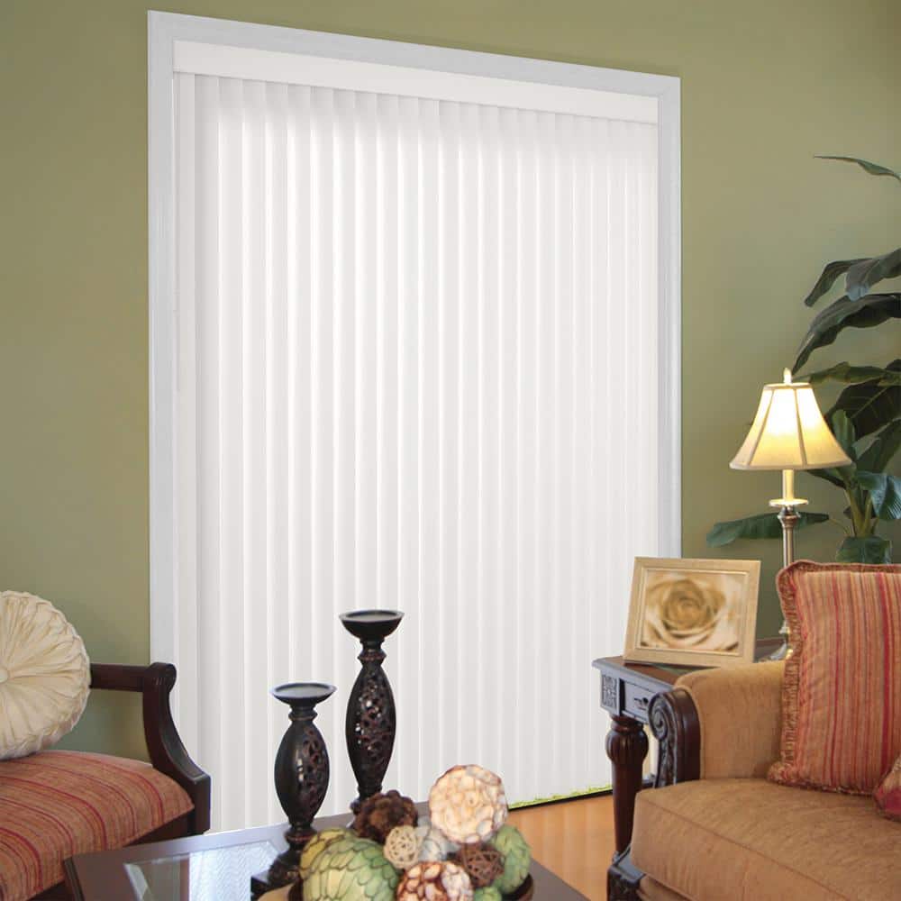 Home Decorators Collection Crown White Cordless Room Darkening Vertical Blinds for Sliding Doors Kit with 3.5 in. Slats - 66 in. W x 84 in. L (2)