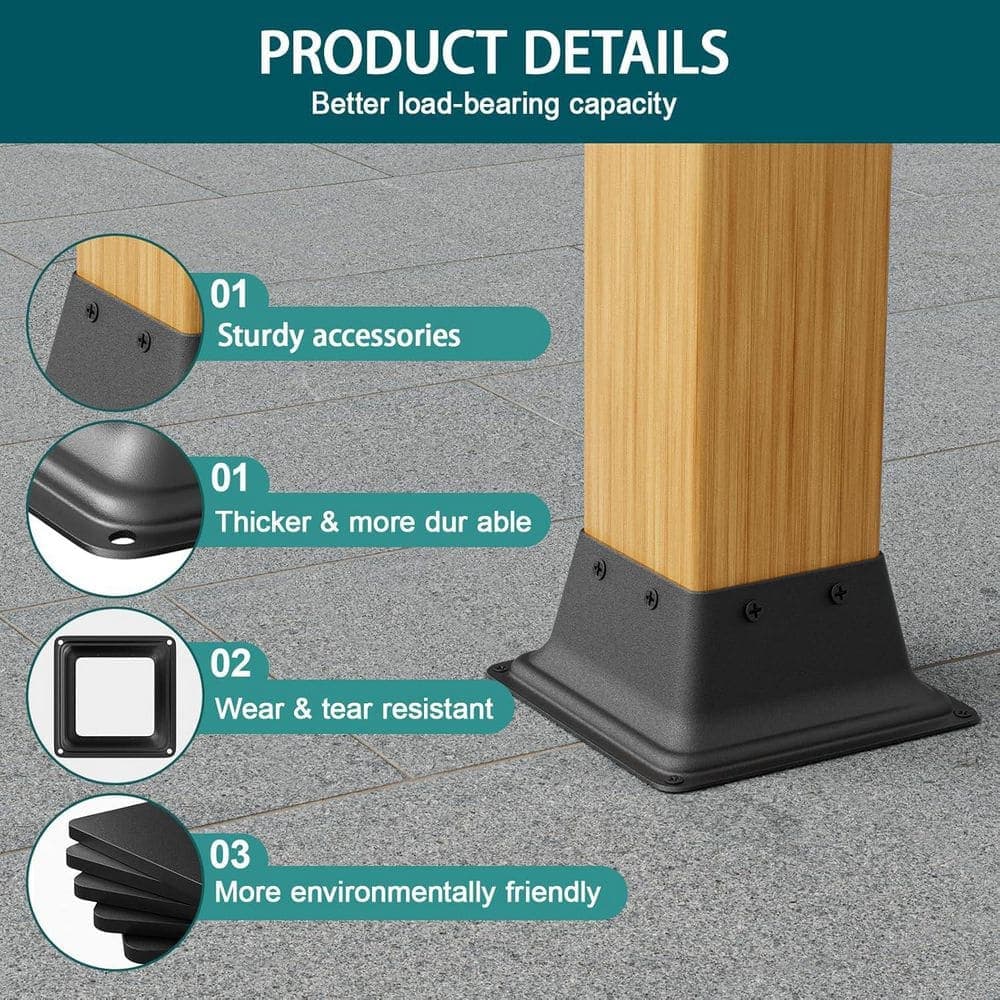 Afoxsos 4 x 4 in. Heavy Duty Steel Deck Post Base Cover with Internal Size 3.6 x 3.6 in. in Black, (10-Pack) (3)