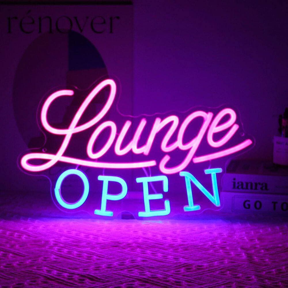Afoxsos Lounge Open Neon Sign Series Pink Blue LED Acrylic Dimmable Wall Light Business Bar Nightclub Salon Decor (2)