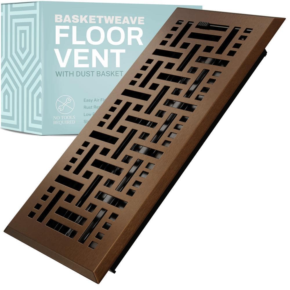 HOME INTUITION Basketweave 4 in. x 10 in. Decorative Floor Register Vent with Mesh Cover Trap, Oiled Bronze