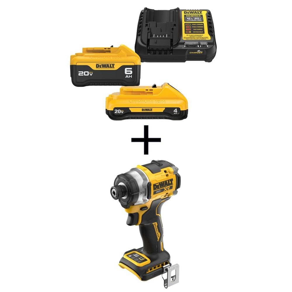 DEWALT 20V MAX XR Lithium-Ion Cordless Impact Driver with 6.0 Ah and 4.0 Ah Starter Kit