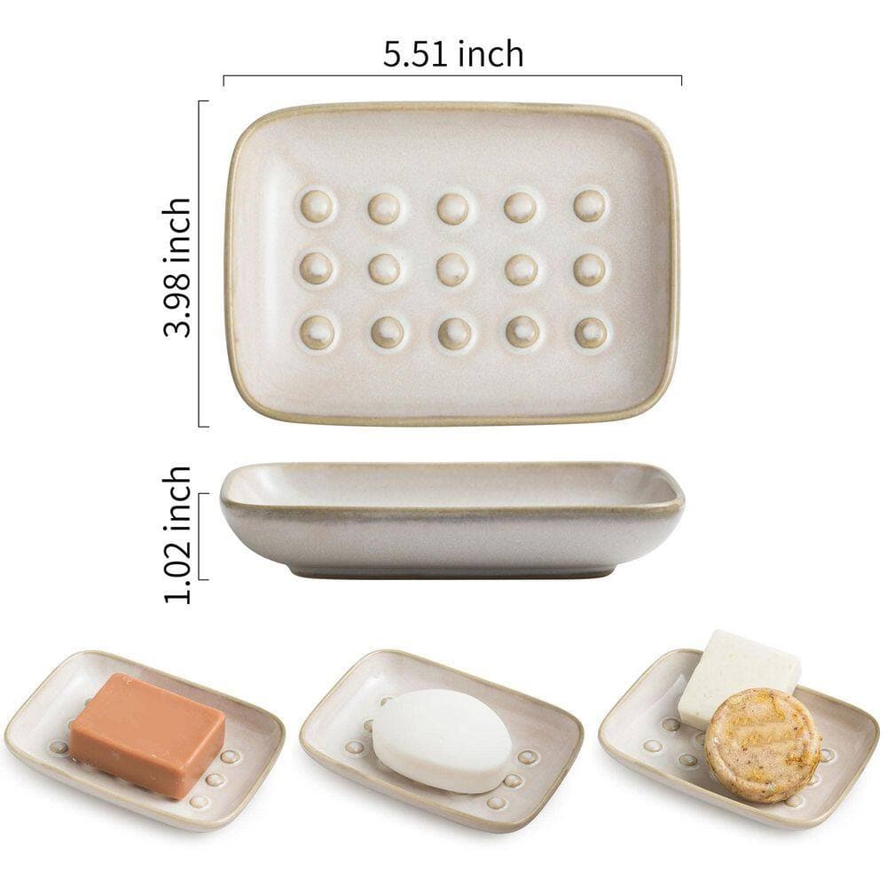 Wudkey Ceramic Soap Holder Shower Soap Dish for Bar Soap Sponge, Soap Saver Tray for Bathroom in Beige (2)