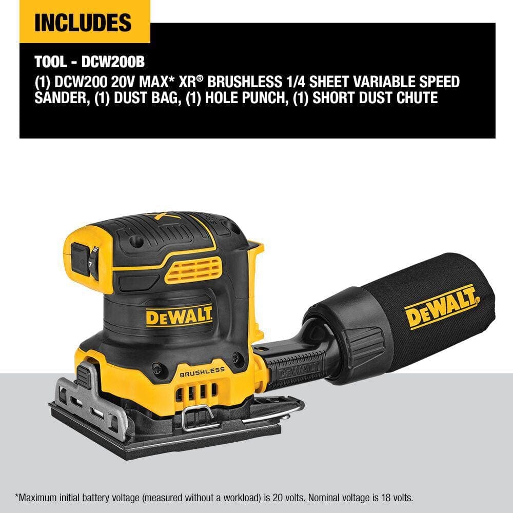 DEWALT 20V MAX XR Cordless Brushless 1/4 Sheet Variable Speed Sander (Tool Only) (3)