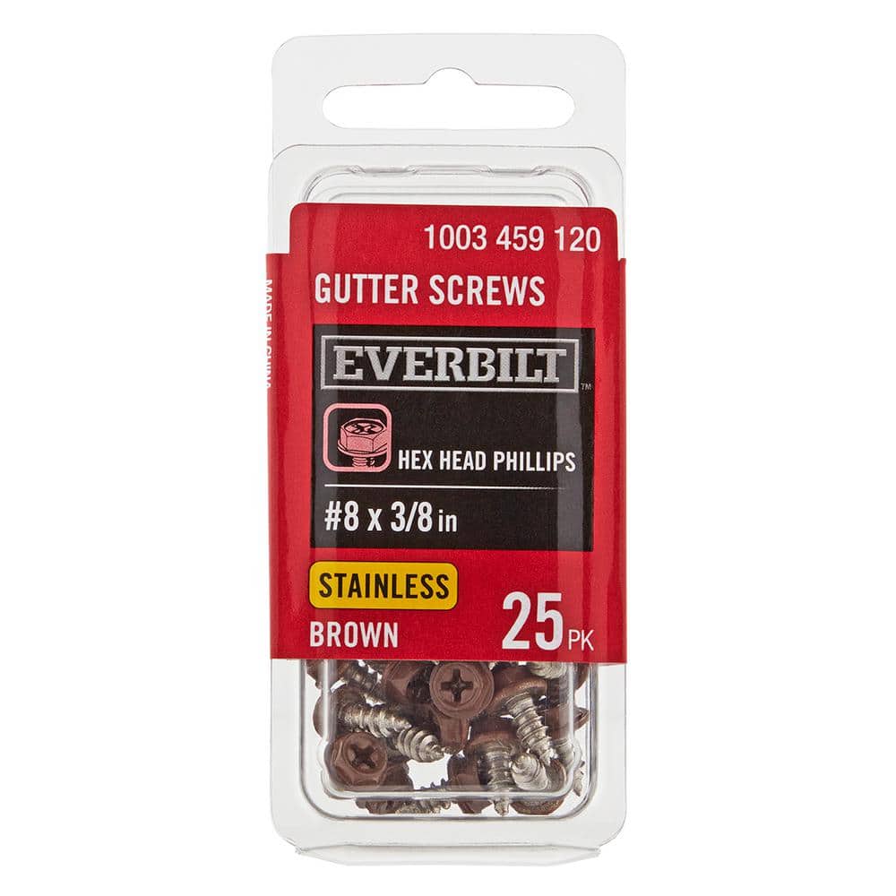 Everbilt #8 x 3/8 in. Brown Stainless Steel Hex Head Gutter Sheet Metal Screw (25-Pack) (1)