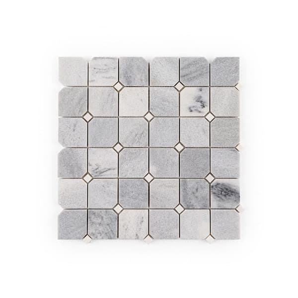 Jeffrey Court Fortune Grey 11.625 in. x 11.625 in. Polished White/Grey Squares Marble Wall/Floor Mosaic Tile (0.938 sq. ft./Each) (2)