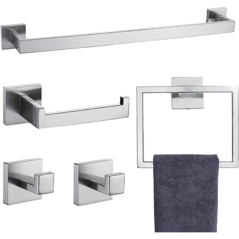 Adrinfly 23.6 in. Wall Mounted Towel Bar Stainless Steel Bathroom Hardware Set in Brushed Nickel (1)