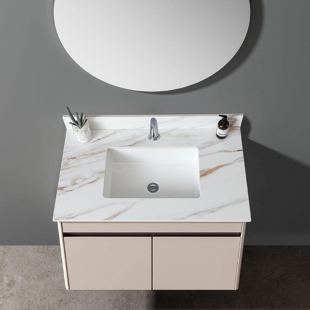 Boosicavelly Undermount Bathroom Sink with Backsplash White with Porcelain Sintered Stone Top (2)