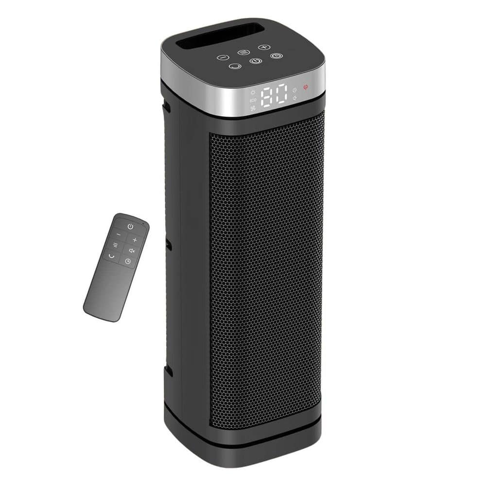 Unbranded 1500-Watt 5.51 in. Black Indoor Electric Space Heater w/Thermostat, Remote 70°Oscillation, 12H Timer, Convection/Radiant