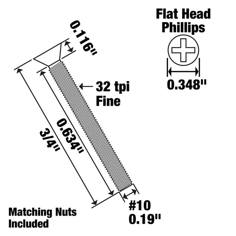 Everbilt #10-32 x 3/4 in. Zinc Plated Phillips Flat Head Machine Screw (8-Pack) (3)