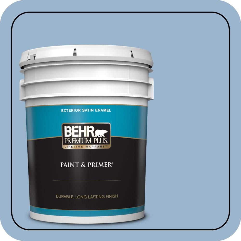 BEHR PREMIUM PLUS 5 gal. #PPU14-10 Blue Suede Satin Enamel Exterior Paint & Primer