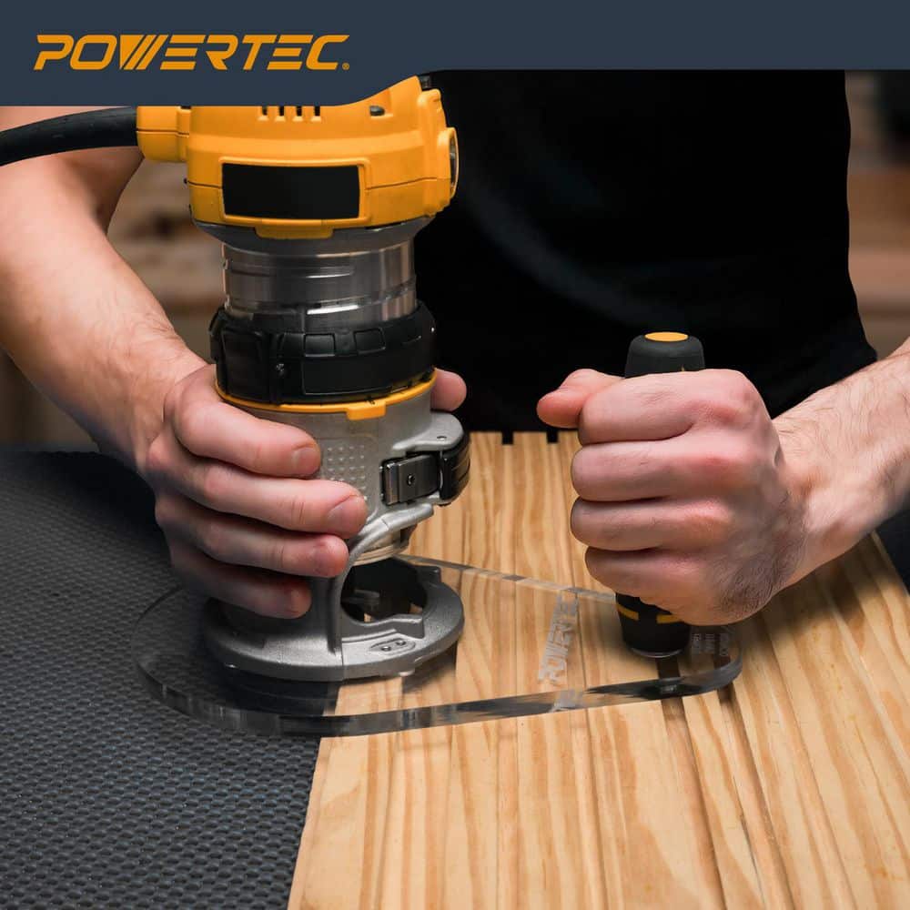 ‎POWERTEC Offset Router Base Plate 6 in. x 9 in. Clear Acrylic Sub Base with Single Grip Handle for DEWALT Compact Router (2)