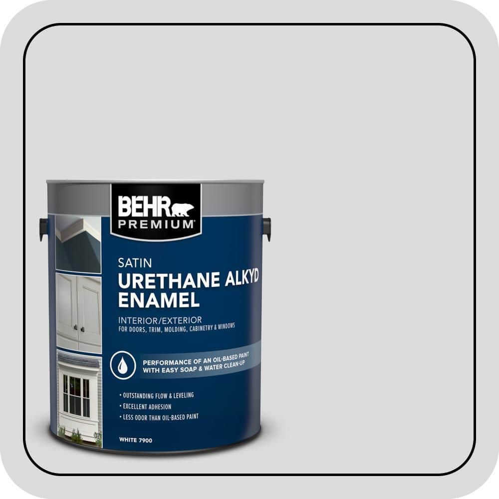 BEHR PREMIUM 1 gal. #N530-1 Pixel White Urethane Alkyd Satin Enamel Interior/Exterior Paint