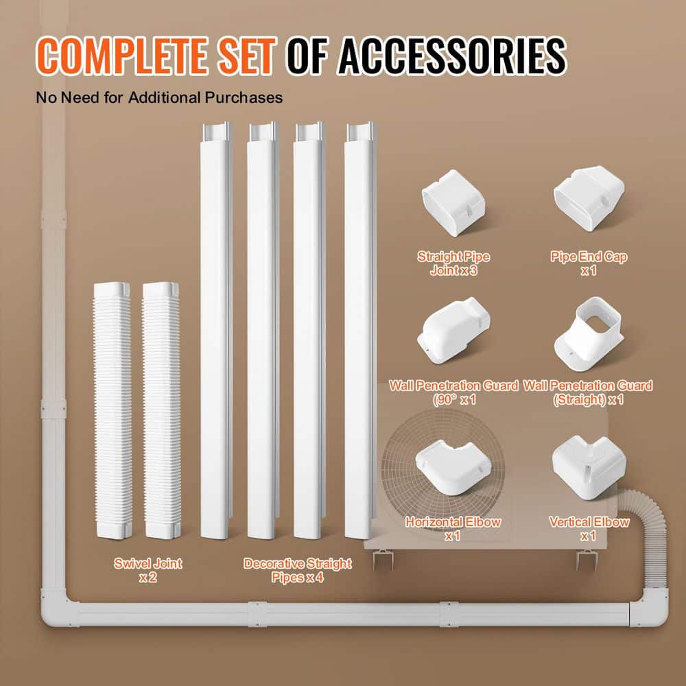 SKYSHALO Mini Split Line Set Cover 3 in. W 17.6 ft. L, PVC Pipe Line Cover with 4-Straight Ducts and Full Components, 2025 Update (3)