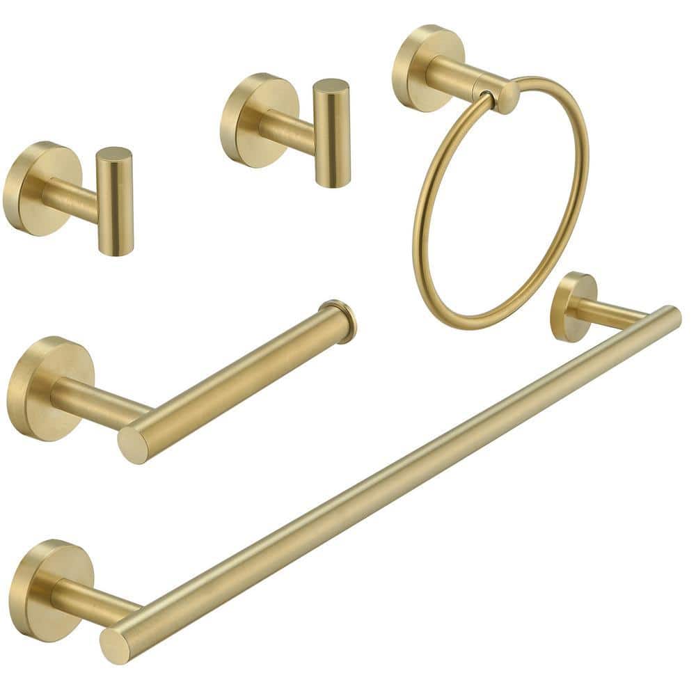 ehablix Bathroom Hardware Set 5-Piece Bath Hardware Set with Towel Bar, Towel Ring, Robe Hook, Toilet Paper Holder in Gold