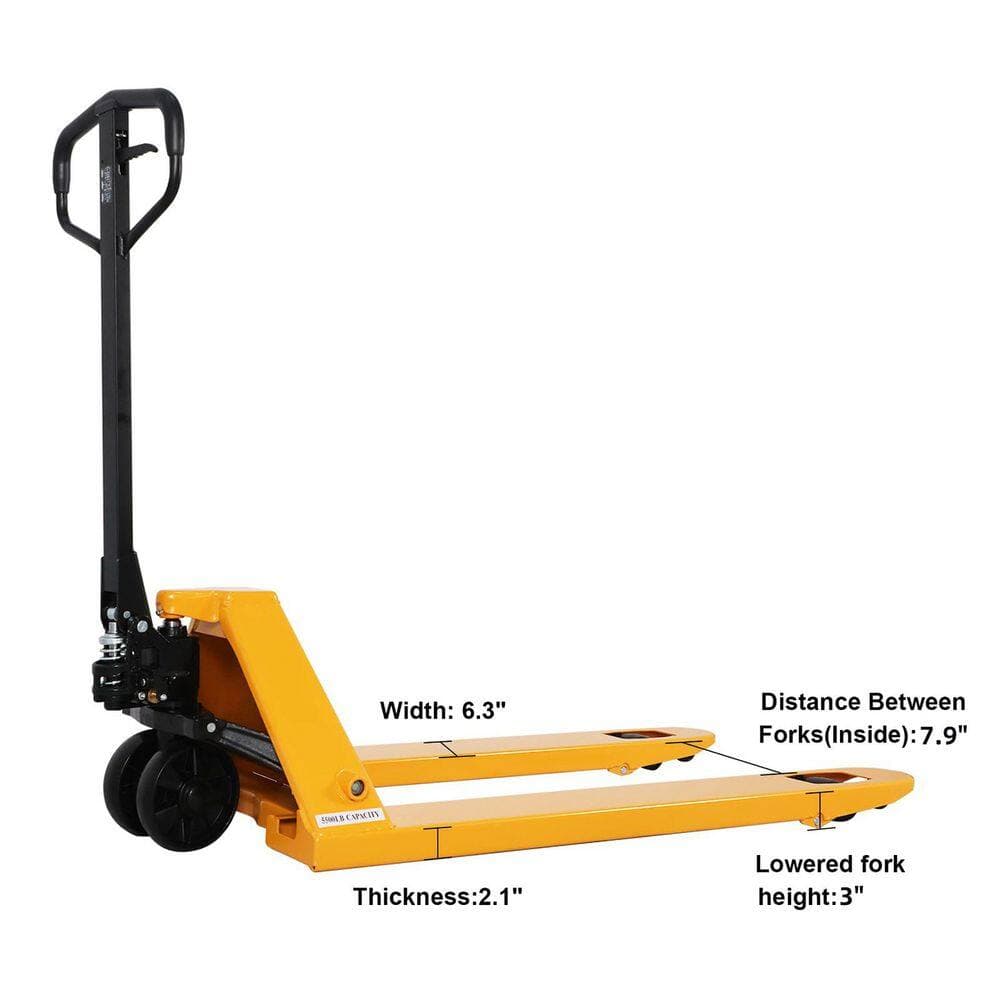 TORY CARRIER Durable Industrial Hydraulic 5500 lbs. Manual Pallet Truck with Nylon Wheels 3 in. Lowered (3)