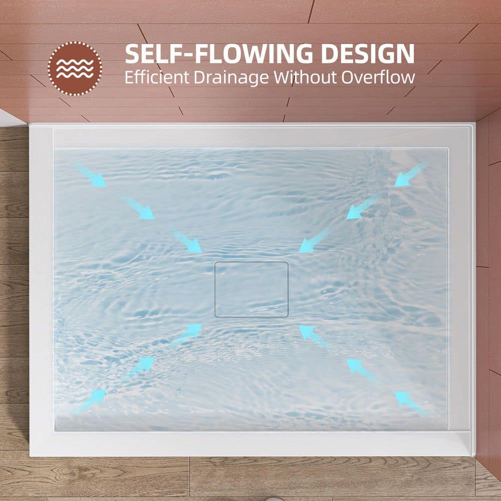 Zeafive Moca 48 in. L x 36 in. W Corner Double Threshold Acrylic Shower Pan Base with Center Drain Cover Shower Tray in White (3)
