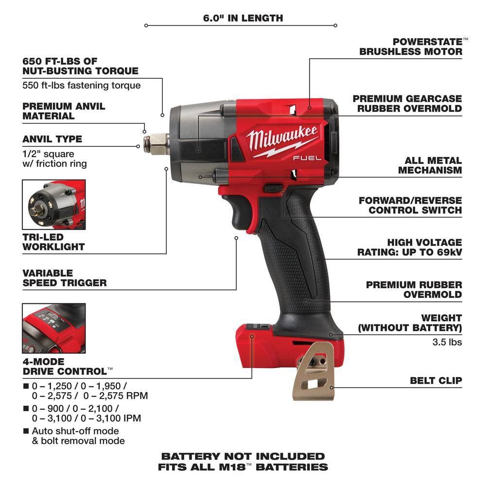 Milwaukee M18 FUEL ONE-KEY 18V Lithium-Ion Brushless Cordless 1 in. SDS-Plus Rotary Hammer W/Dust Ext Kit + 1/2 in. Impact Wrench (3)