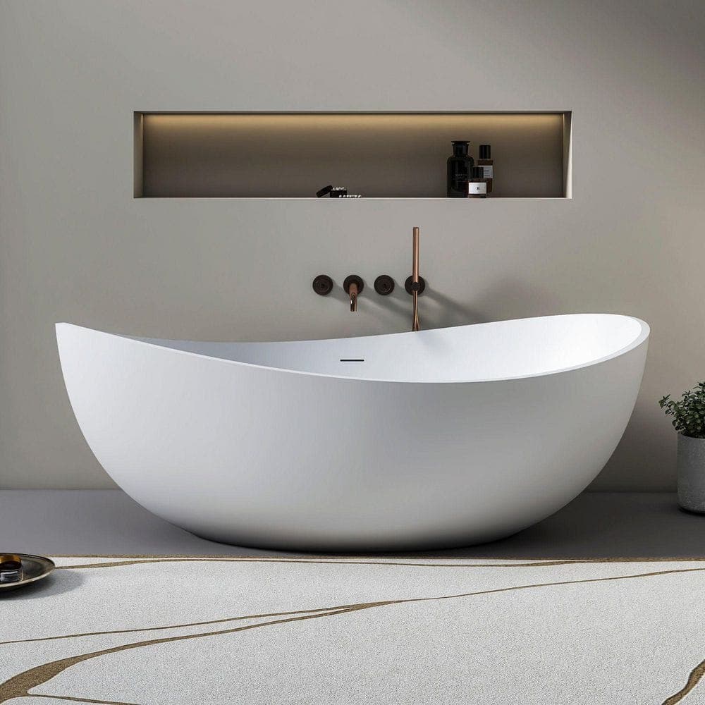 Xspracer Moray 67 in. x 37.6 in. Resin Translucent Stone Flatbottom Solid Surface Freestanding Soaking Bathtub in Fiery Red (1)