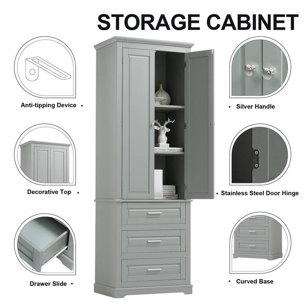 Lycvki 24 in. W 15.7 in. D 70 in. H Linen Cabinet with Drawers and Adjustable Shelf for Bathroom/Office (4)