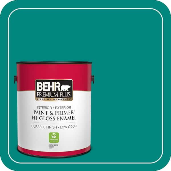 BEHR PREMIUM PLUS 1 gal. #P450-7 Mystic Turquoise Hi-Gloss Enamel Interior/Exterior Paint & Primer (2)