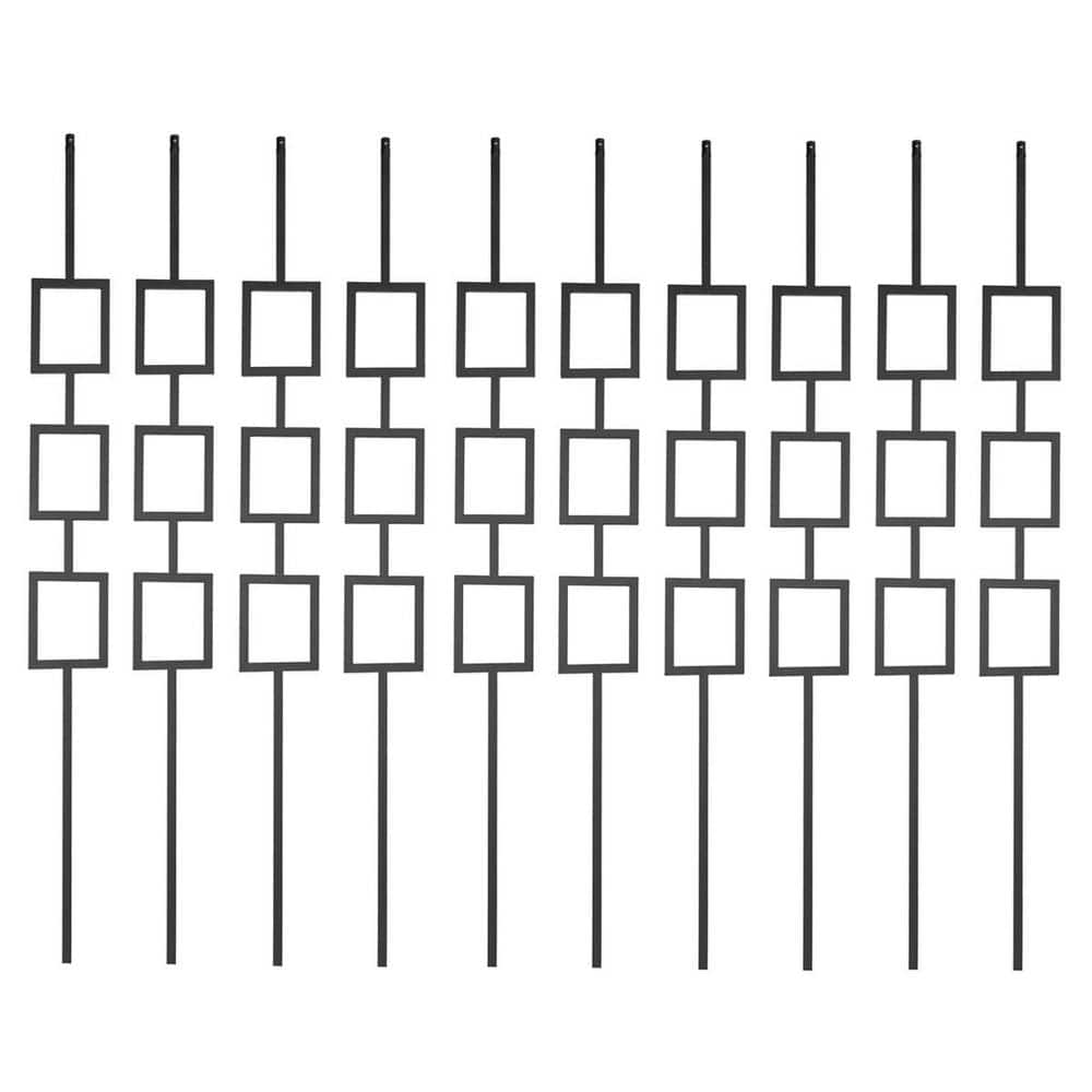 Afoxsos 44 in. Wrought Iron Triple Rectangle Hollow Decorative Metal Balusters for Decks, (10-Pack) (1)