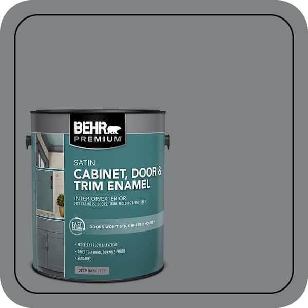 BEHR PREMIUM 1 gal. #PPU26-03 Legendary Gray Satin Enamel Interior/Exterior Cabinet, Door & Trim Paint (2)
