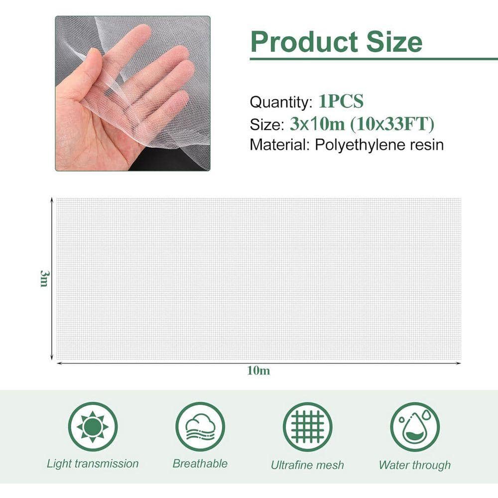 KIWDZFU 10 x 33 ft. Ultra Fine Mesh Garden Netting Pest Barrier Plant Cover Insect Protection for Vegetables Flowers Greenhouse (3)